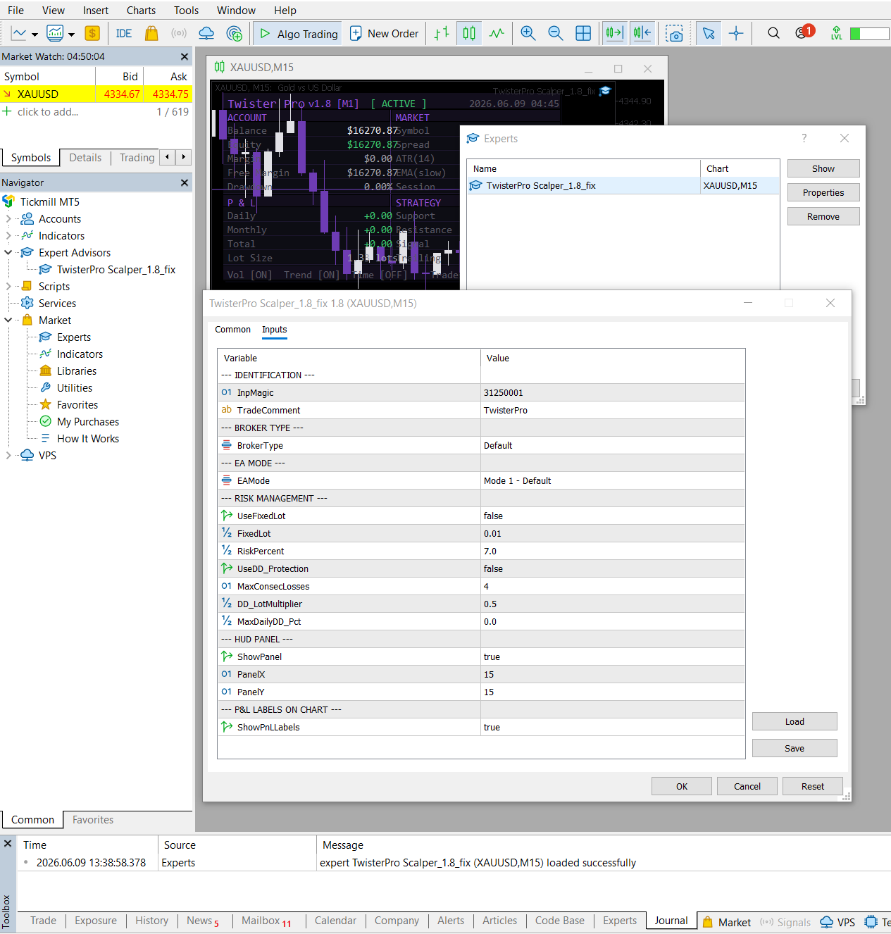 TwisterPro MT5 prop firm settings screenshot