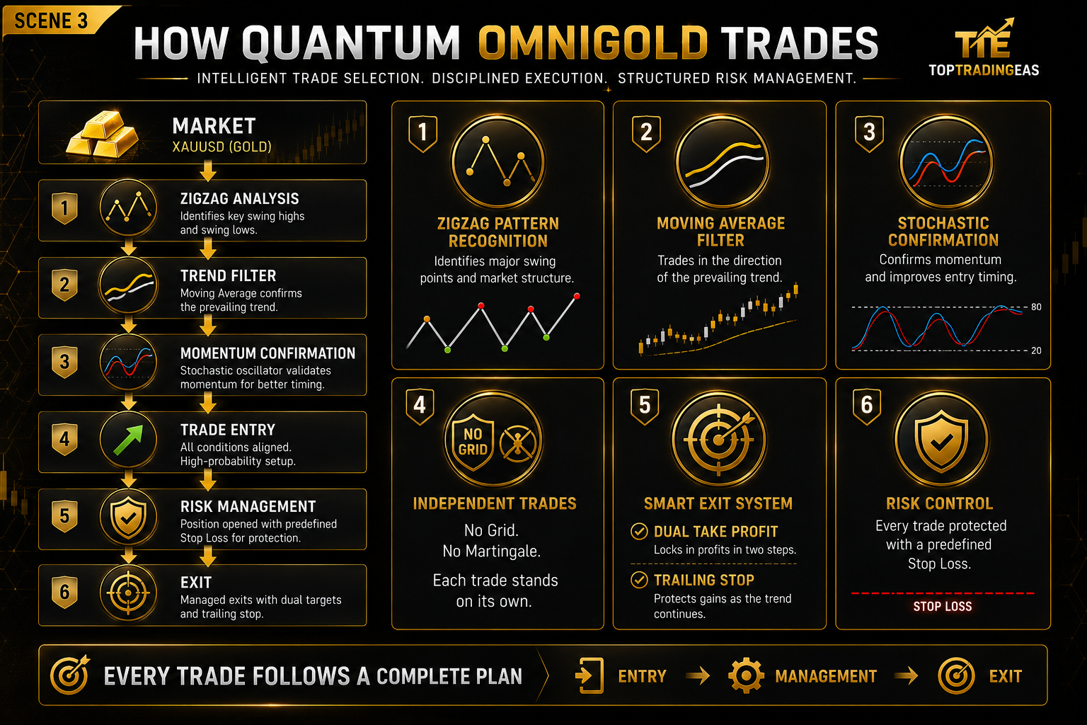 How Quantum OmniGold MT5 trades infographic
