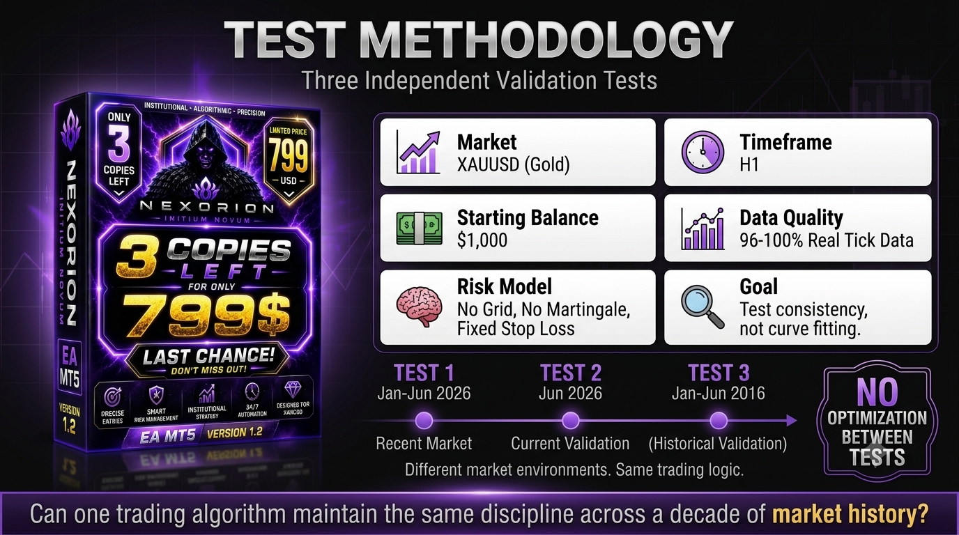Nexorion EA three-test methodology infographic