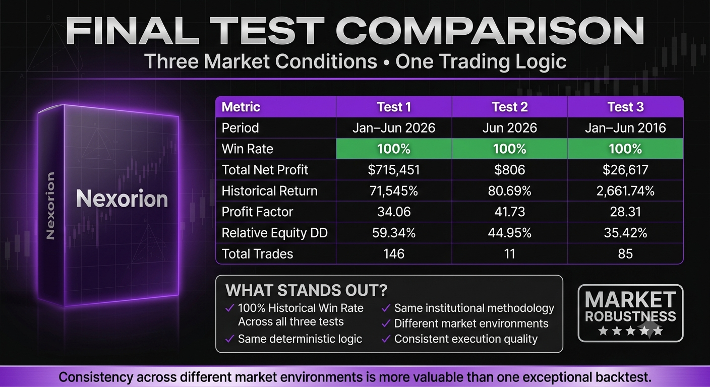 Nexorion Initium Novum EA final three-test comparison infographic