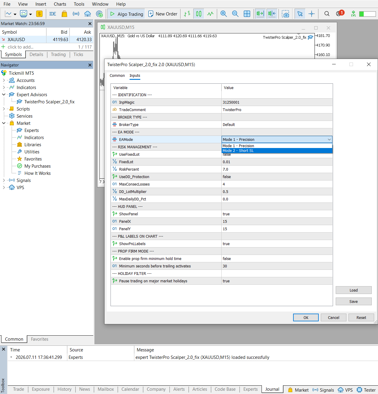TwisterPro Scalper MT5 v2 settings and input parameters