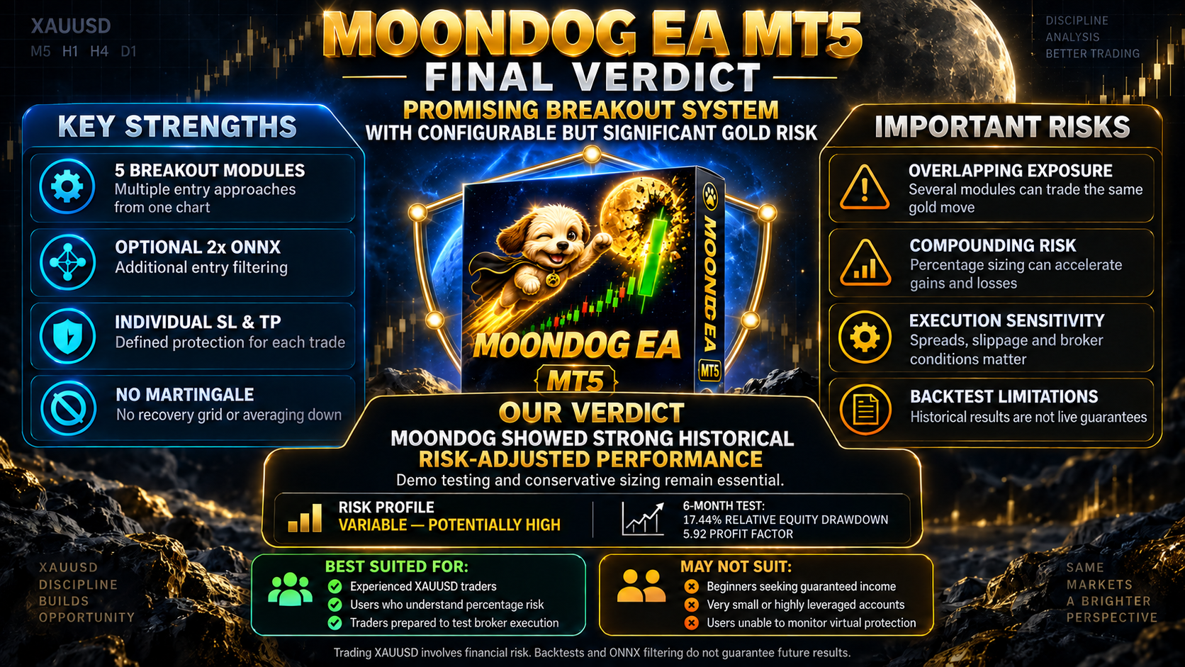 MoonDog EA five-module XAUUSD breakout trading process