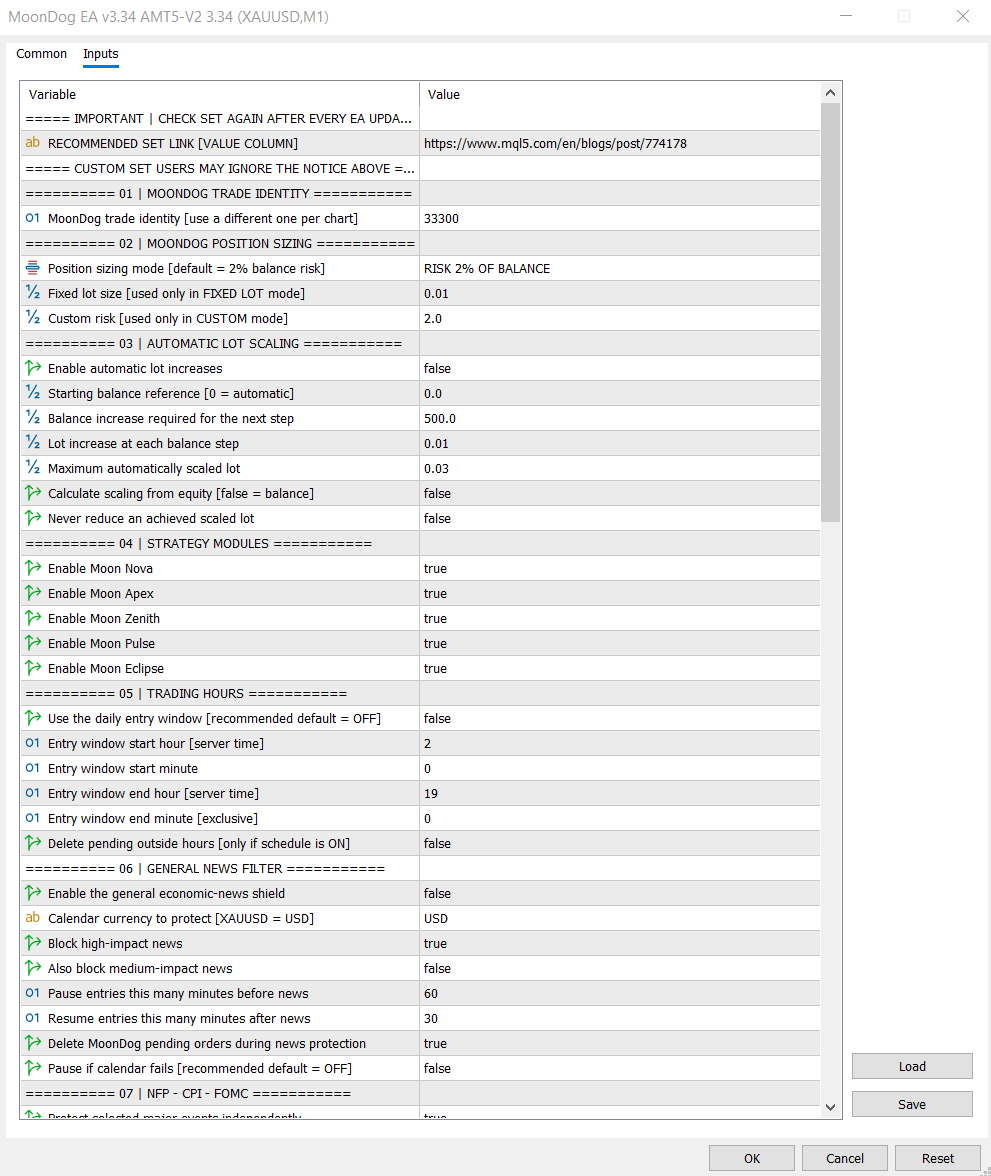 MoonDog EA MT5 settings and input options part one