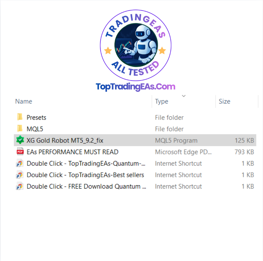 XG Gold Robot MT5 ZIP download package contents