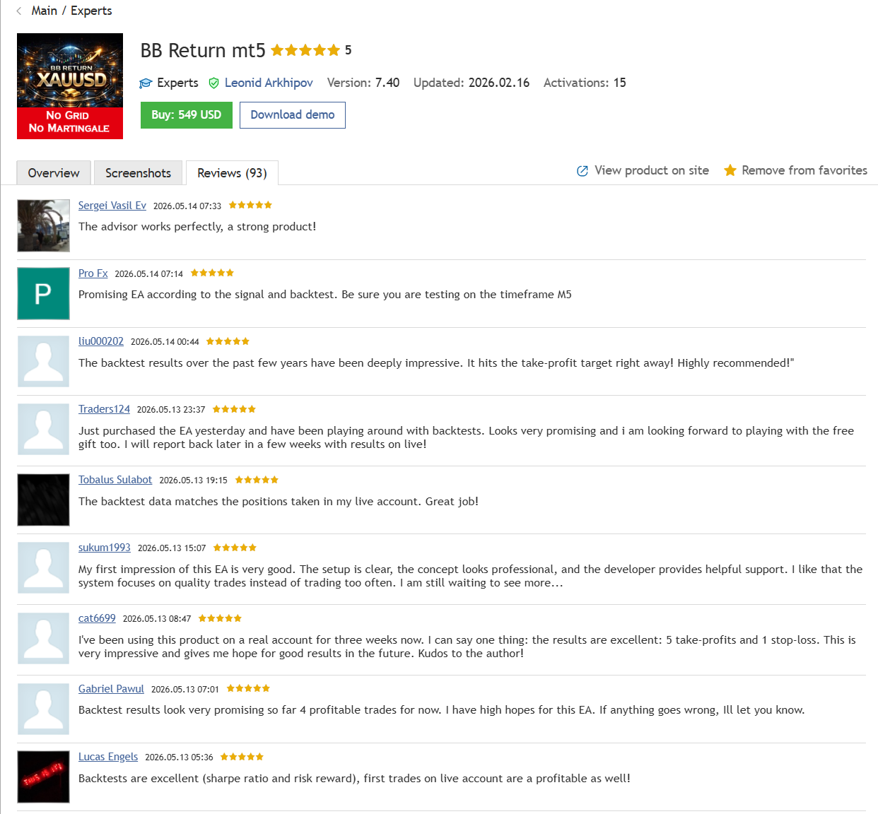 BB Return MT5 review screenshot