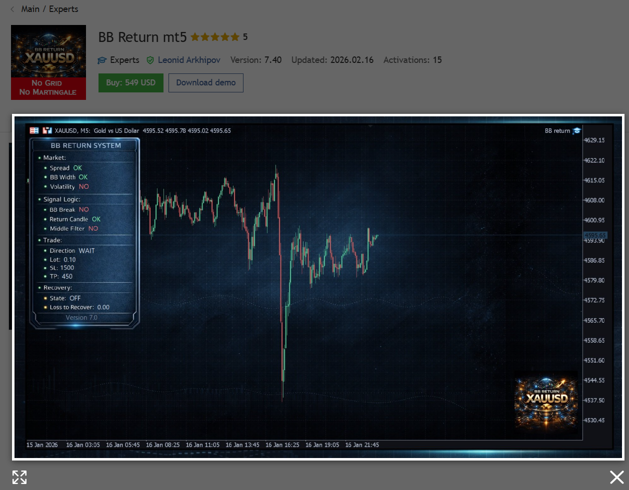 BB Return MT5 user interface screenshot
