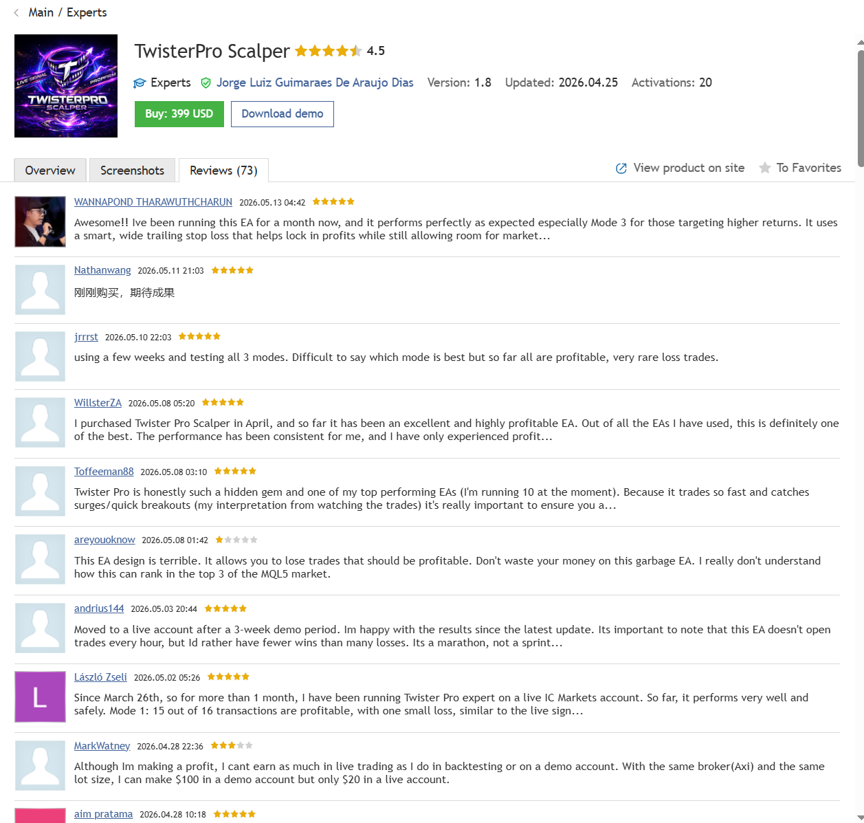 TwisterPro Scalper MT5 review screenshot
