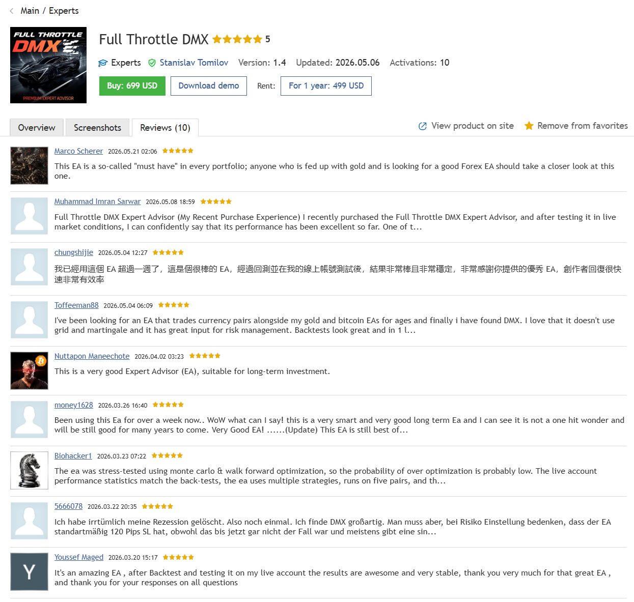 Full Throttle DMX EA MT5 review screenshot