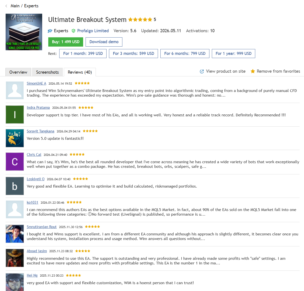 Ultimate Breakout System MT5 review screenshot