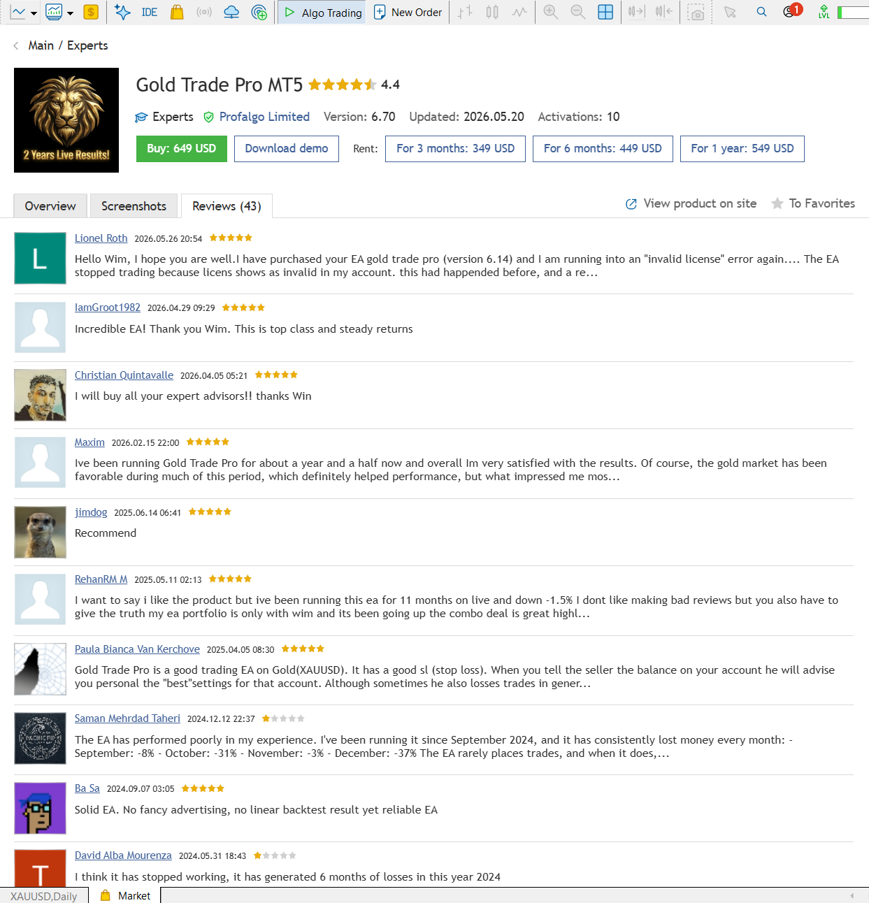 Gold Trade Pro MT5 product review overview