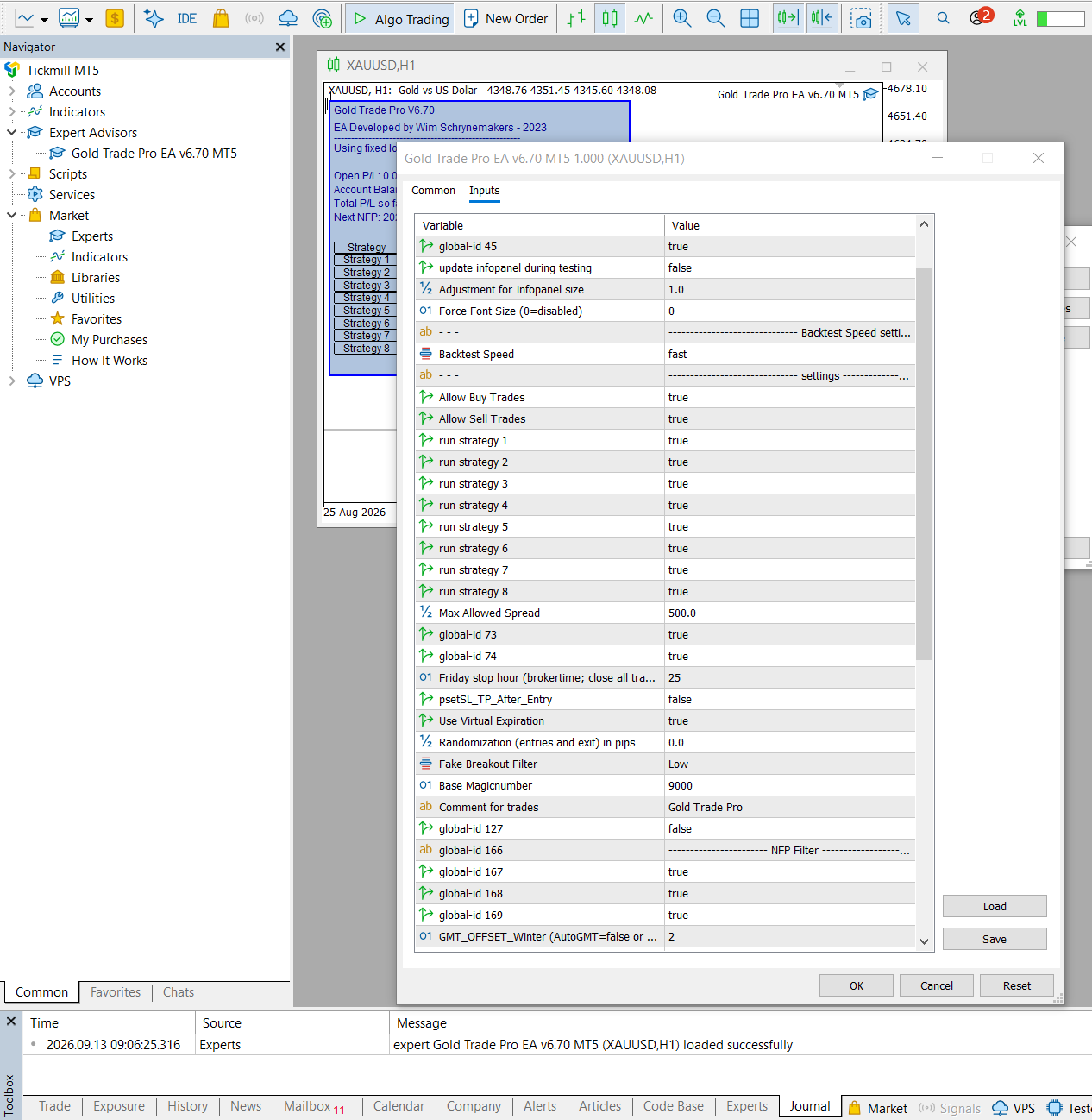 Gold Trade Pro MT5 input settings